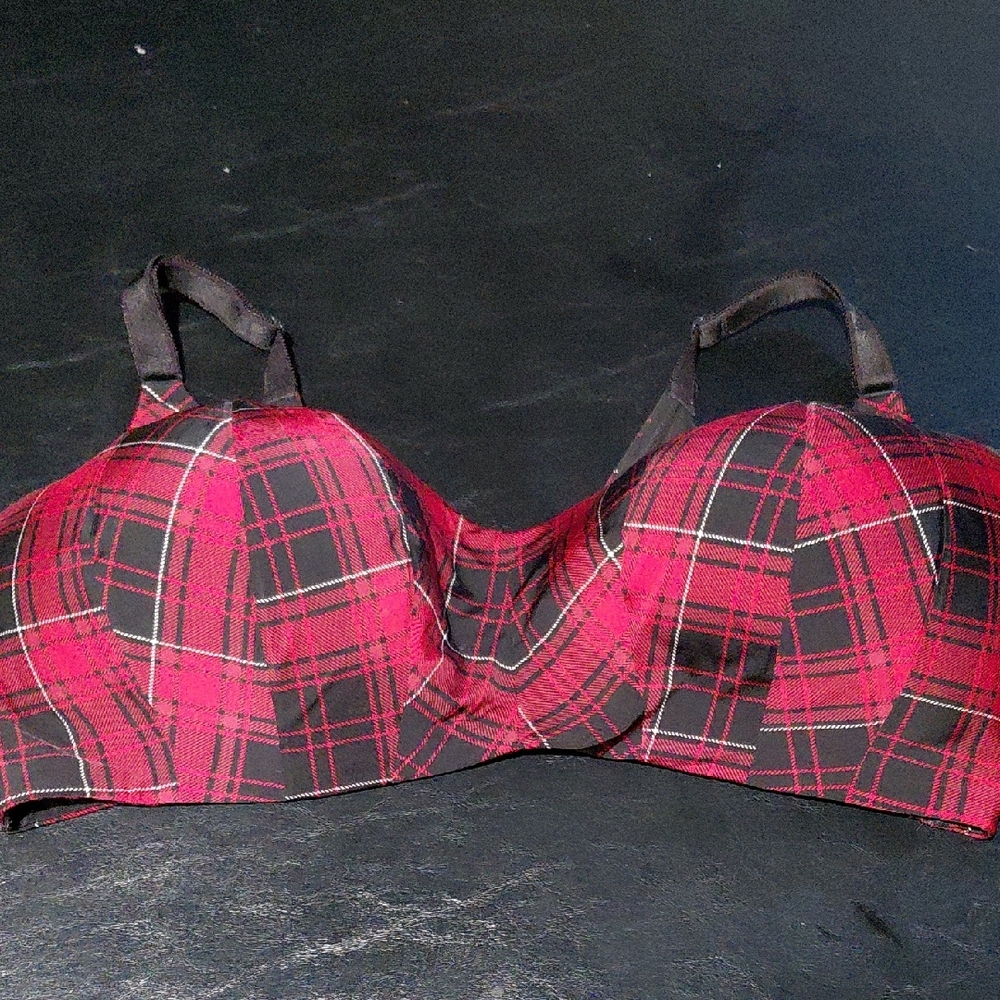 Stylish Red and Black Plaid Bra